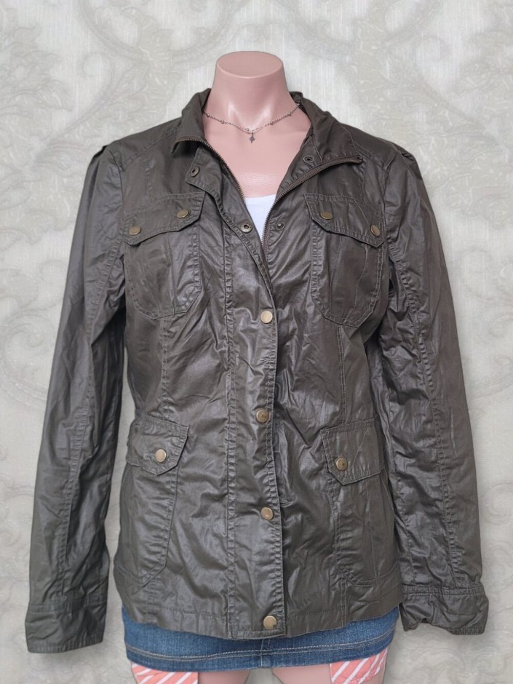Merona Earthy Khaki Utility Short Jacket (L)